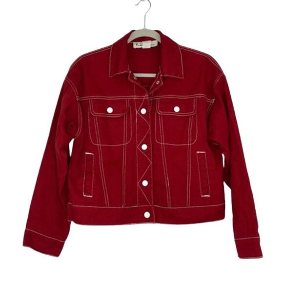 Madeline & Monroe red denim white contrast stitch jacket Small 80s - Picture 1 of 12